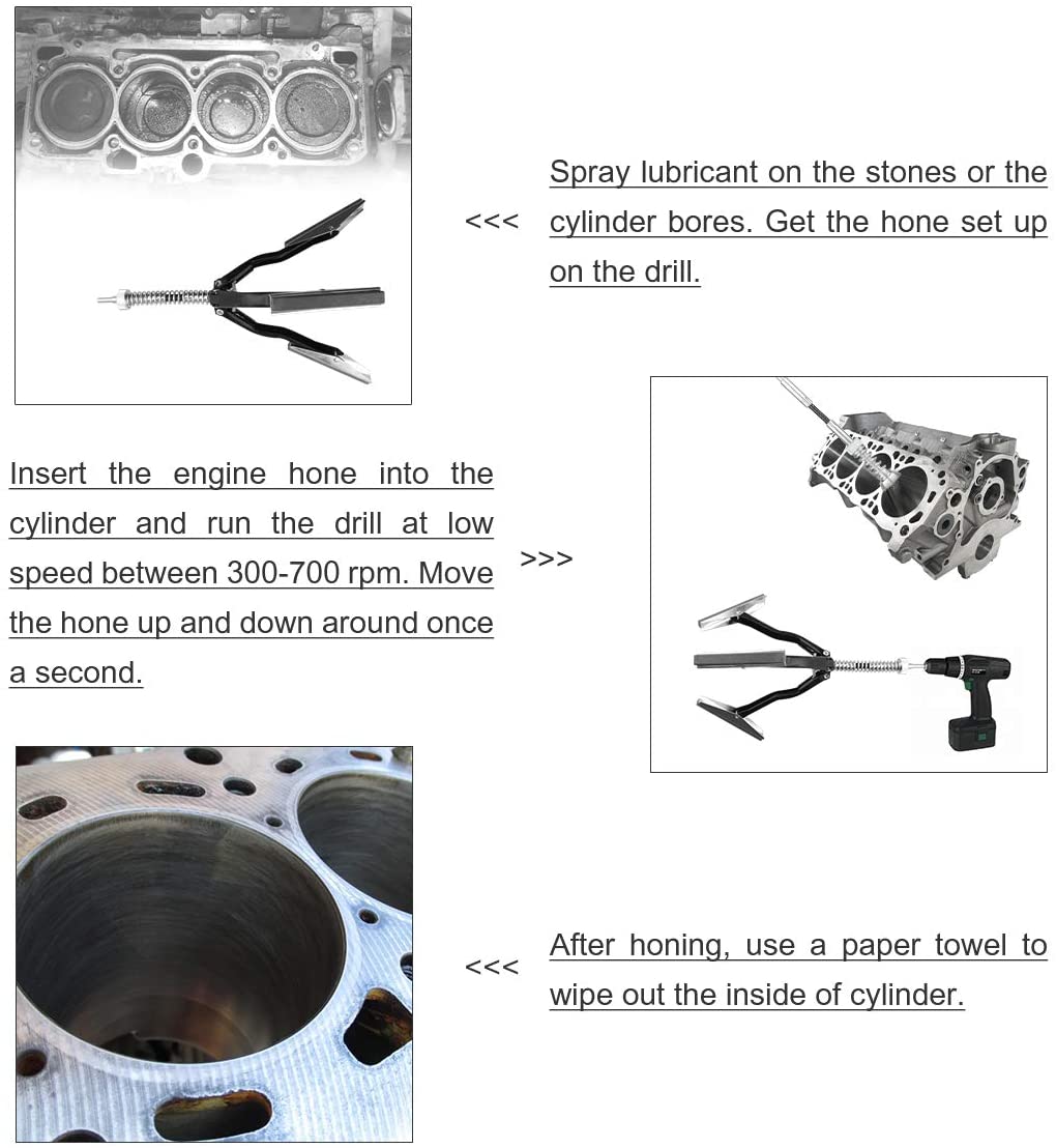 Engine Cylinder Hone Adjustable 3 Blade 3 Pieces of 4" Long Stones fits 2"-7" Diameter Engine Cylinder with 220 Grit Stones