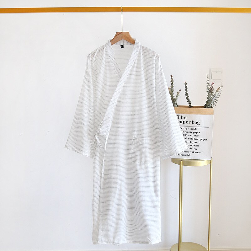 Men 2022 Japanese Style Kimono Cotton Bathrobe Spring Summer Vintage Striped Pajamas Casual Loose Long Sleeve Homewear: color2 / M