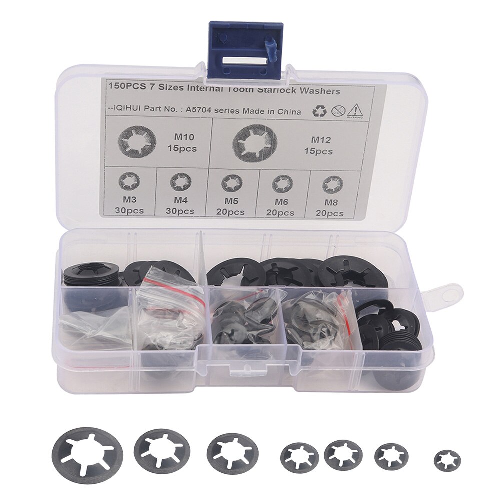 150pcs Internal Tooth Star Lock Washers Assortment Kit 7 Sizes Push Locking Washers Quick Speed Star Nut Locking Clips Fastener