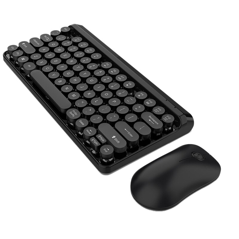 2.4G Wireless Keyboard Mouse Combo 84 Round Keys Cap Mechanical Keyboard with Ergonomics Mouse Kit for PC Laptop: Black