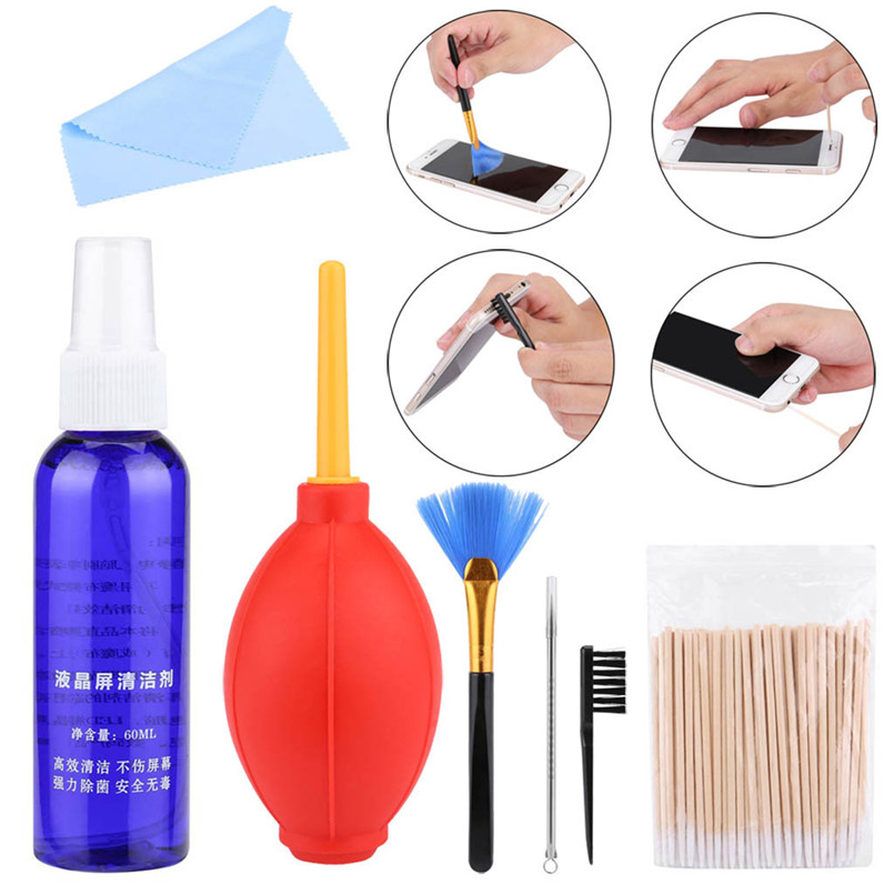 7PC Cleaning Kit Port Brush Screen Cleaner Cloth Rubber Dirt Blowing Ball for daily cleaning of computer mobile phones 40OCT15