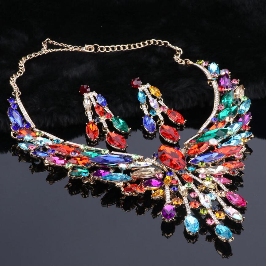Crystal Bridal Jewelry Sets Wedding Party Costume Accessory Indian Necklace Earrings Set for Bride GorgeousJewellery Sets Women: Silver Plated