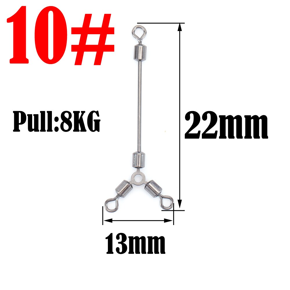 Rodamientos giratorios largos de 3 vías, anillos giratorios sólidos, Conector de gancho de acero giratorio, accesorios de gancho de pesca para barco de mar, 10 Uds.: 10