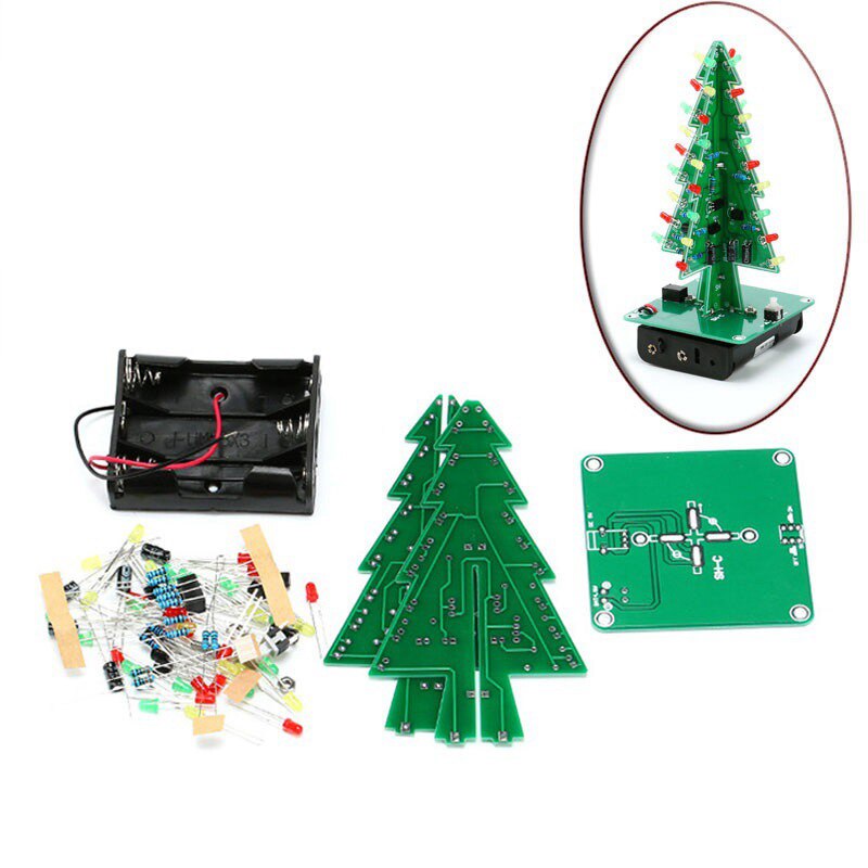 DIY LED Christmas Tree Three Color Flashing Light Red/Green/Yellow DIY Kit for Fun