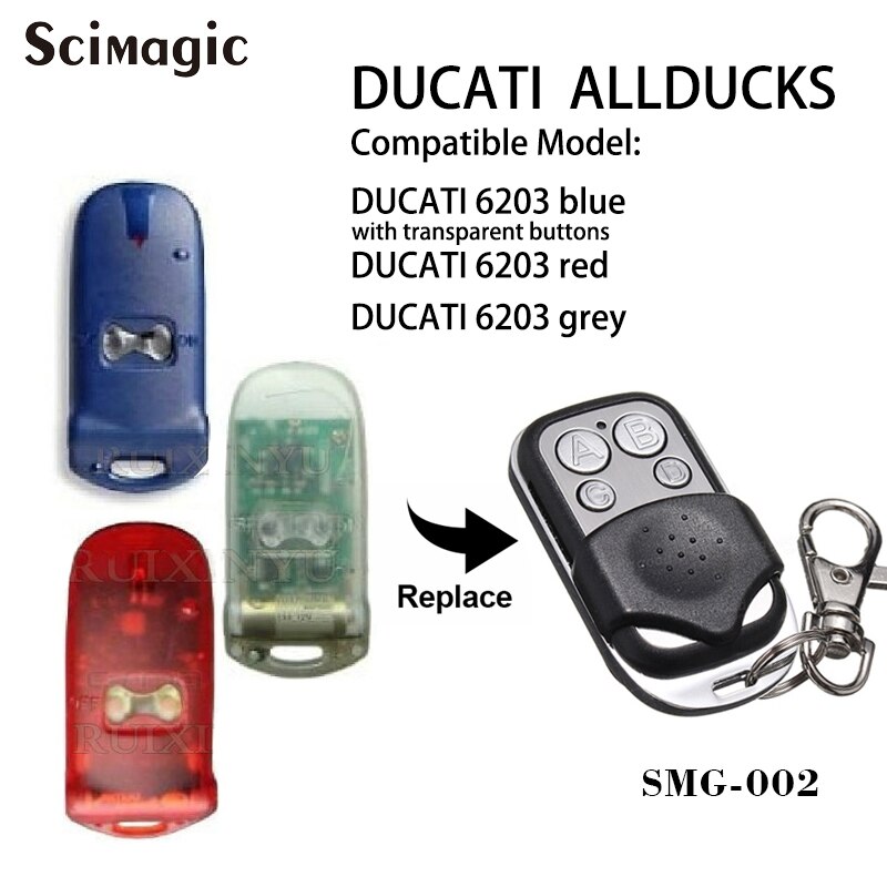 DUCATI ALLDUCKS 6203 blue 6203 red 6203 grey 433.92MHz garage door remote transmitter fixed code keychain