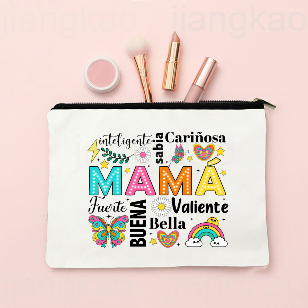 Spaans bedrukte make-uptas Reizen Neceser Toiletartikelen Opbergtas Vrouwelijke canvas cosmetische tassen Verjaardag Moederdag Cadeau voor moeder: Clear