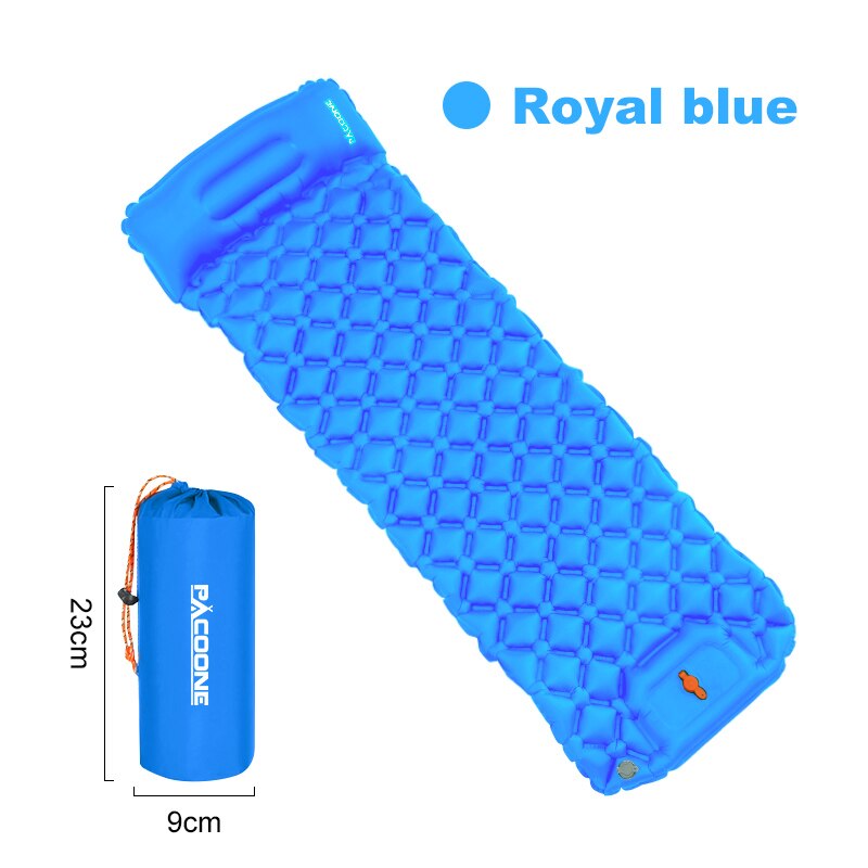 Pacoone Outdoor Isomatte Camping aufblasbare Matratze eingebaute Pumpe ultraleichte Luftkissen Reise matte mit Kopfstütze für Trave: Himmel Blau