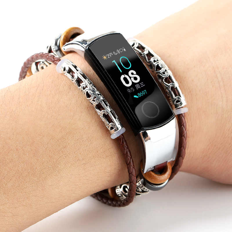 Pulsera de cuero para HONOR Band 5 4 Correa Metal acero inoxidable decoración para HUAWEI HONOR Band 5 Correa pulseras Accesorios: 7783 / For HONOR BAND 4