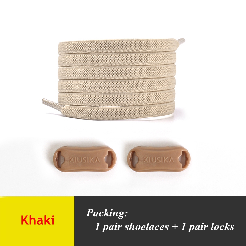 Cordones sin atar para zapatillas de deporte para niños y adultos, cordones elásticos para zapatos planos, cordones para perezosos, 24 colores, 1 par: Caqui
