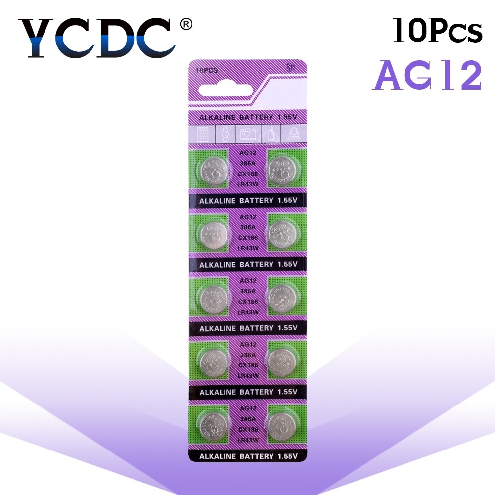 YCDC 10pcs button cell battery AG6 AG12 AG8 AG9 AG10 AG11 1.5V lr1130 bateria pile ag6 pour montre: AG12