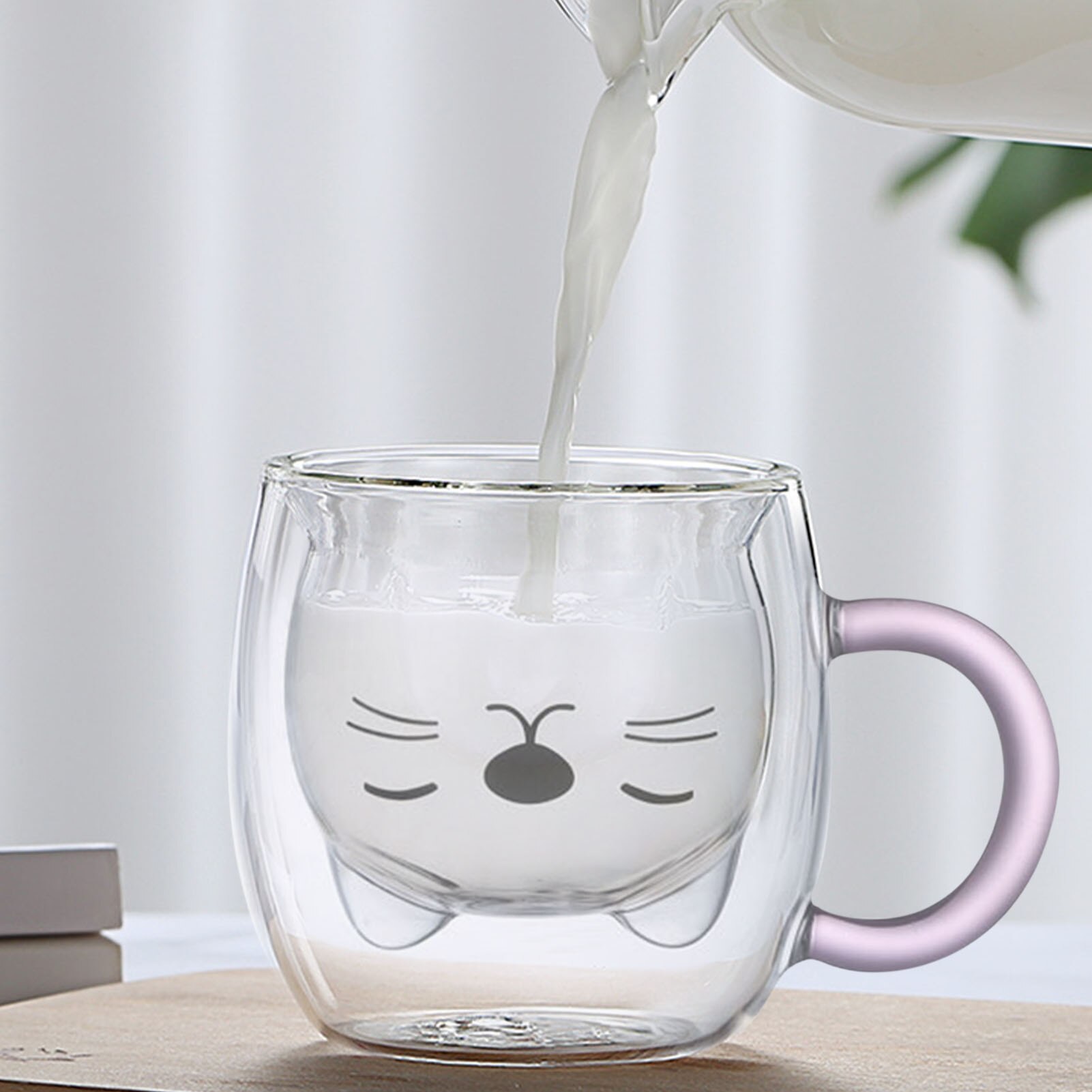 Heat Resistant Double Wall Glass Cup Mugs Borosilicate 2-layer 260ml Glass Cute Panda Cat Tea Coffee Cup