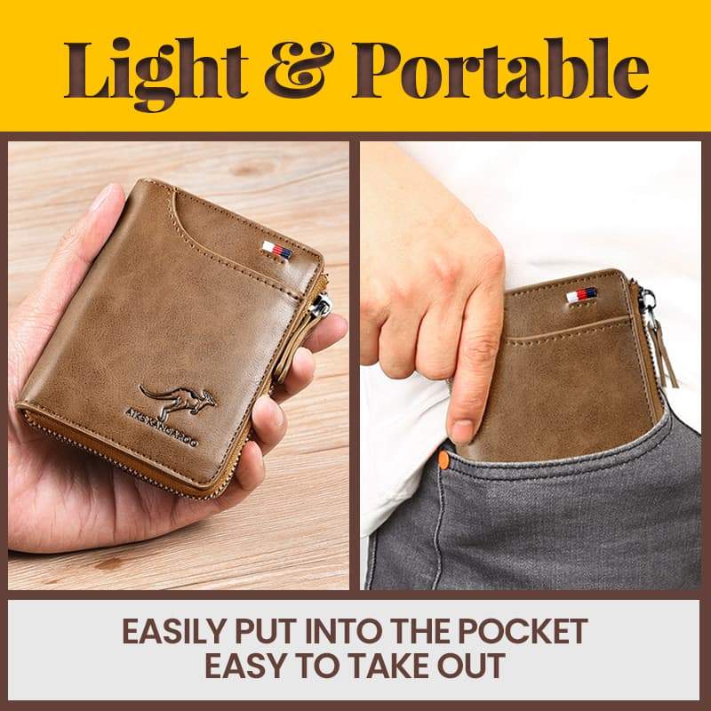 Men’s RFID Blocking Wallet Large Capacity Credit Card Holder Case Anti-Theft Vintage Business Leather Wallets Zipper Coin Purse