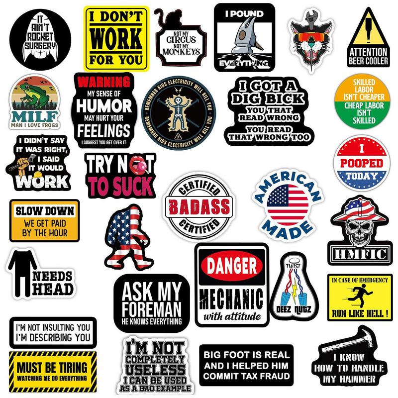 150pcs Funny Hard Hat Brand Sign Cool Stickers Construction Workers Helmet Motorcycle Car Tools Laptop Bicycle Stickers