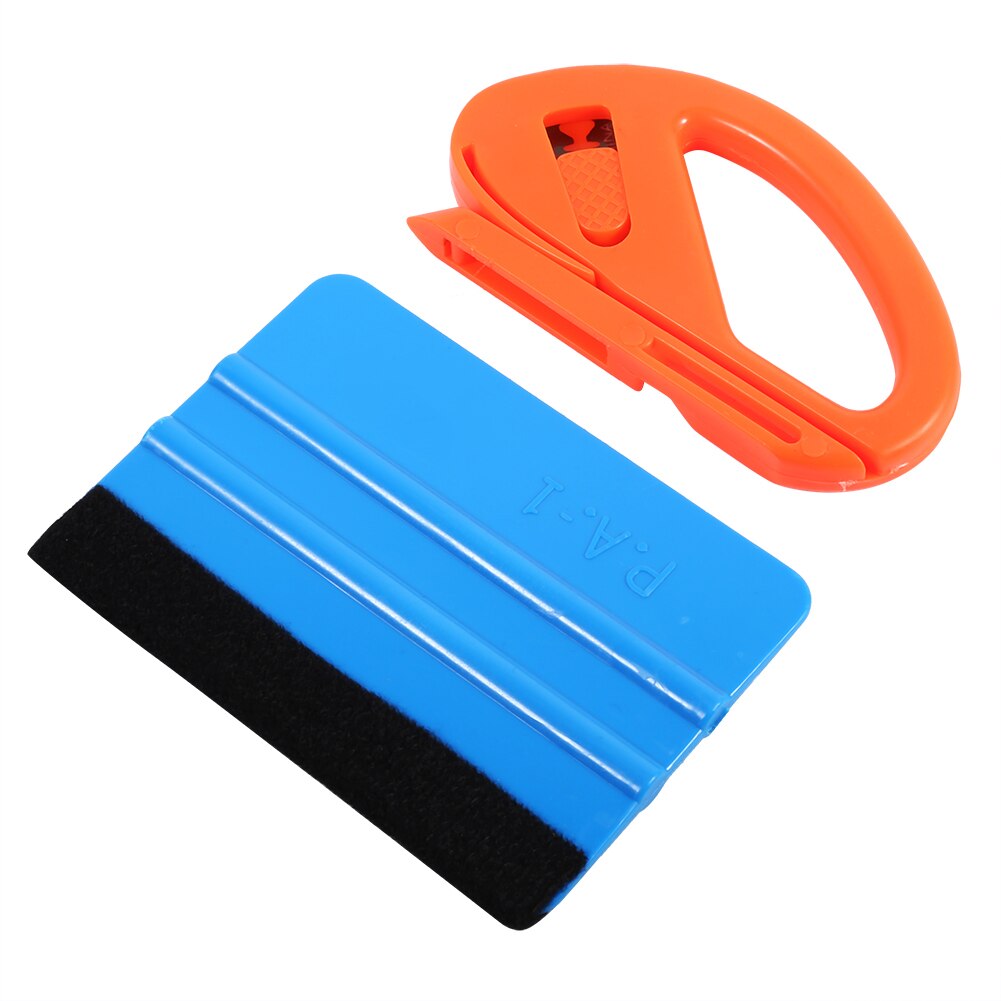 Vinyl Safety Cutter & Felt Edge Squeegee Scraper Kit Vehicle Car Wrapping Tools Blue Squeegee Orange Vinyl Cutter