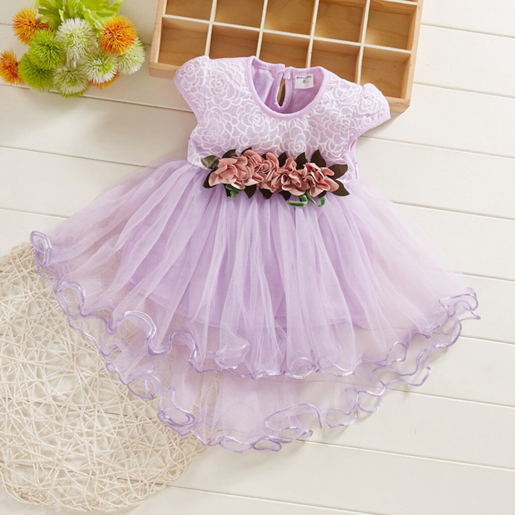 Toddler Girl Flowers Floral Dress Newborn Kid Tulle Ruched Princess Party Dresses Baby Infant Short Sleeve Casual Summer Clothes