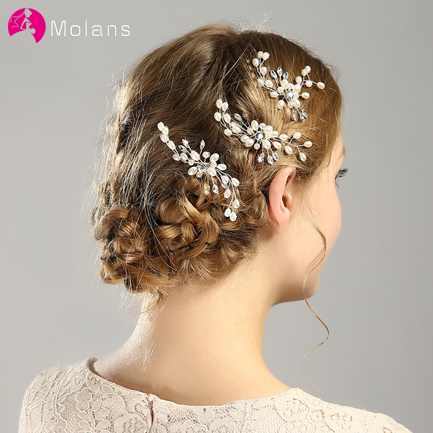 Molanas de perlas de cristal para novia, horquillas para el cabello, accesorios para el cabello, temperamento, taladro de agua, tocado hecho a mano de aleación para boda