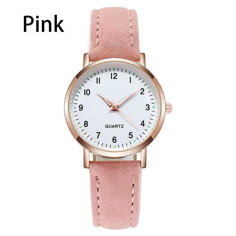 Ladies Diamond-studded Luminous Retro Female Watch Leather Belt Quartz Watch Women Simplicity Casual Decoration Wristwatches: Pink