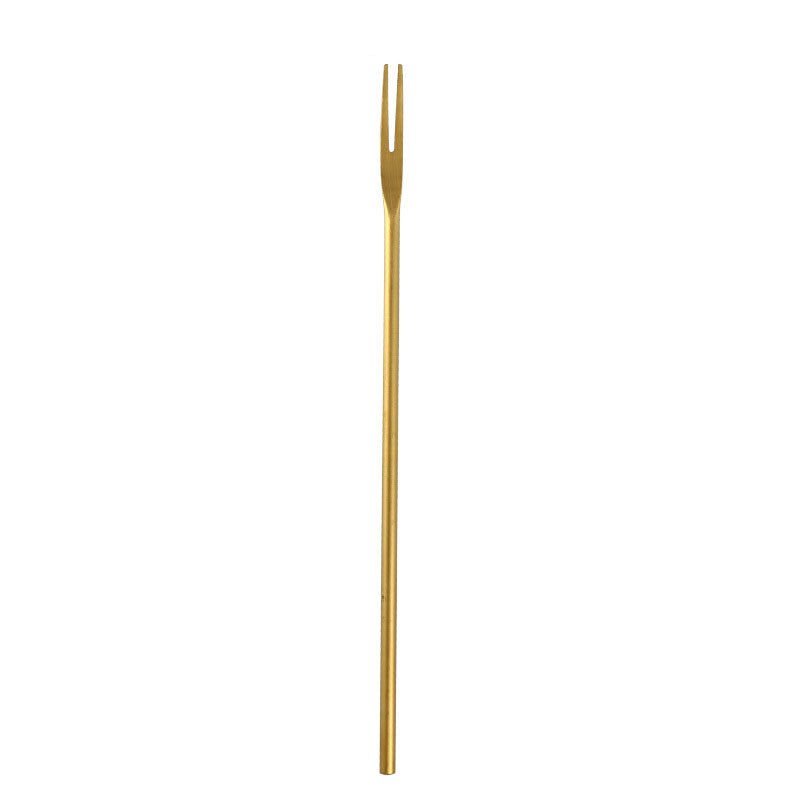 Japanilainen tyyli 304 ruostumaton teräs hiottu kiinteä hedelmä haarukka karkkia jälkiruoka ruoka hedelmä hammastikku keittiötarvikkeet astiasto: Kultainen 22 x 0.7cm