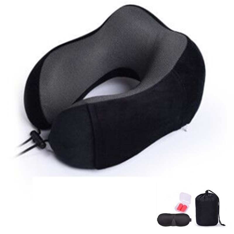 U-Shape Travel Pillow Soft Slow Rebound Neck Pillow Solid Neck Cervical Healthcare Pillow Bedding Travel Pillow Neck Massage: black set