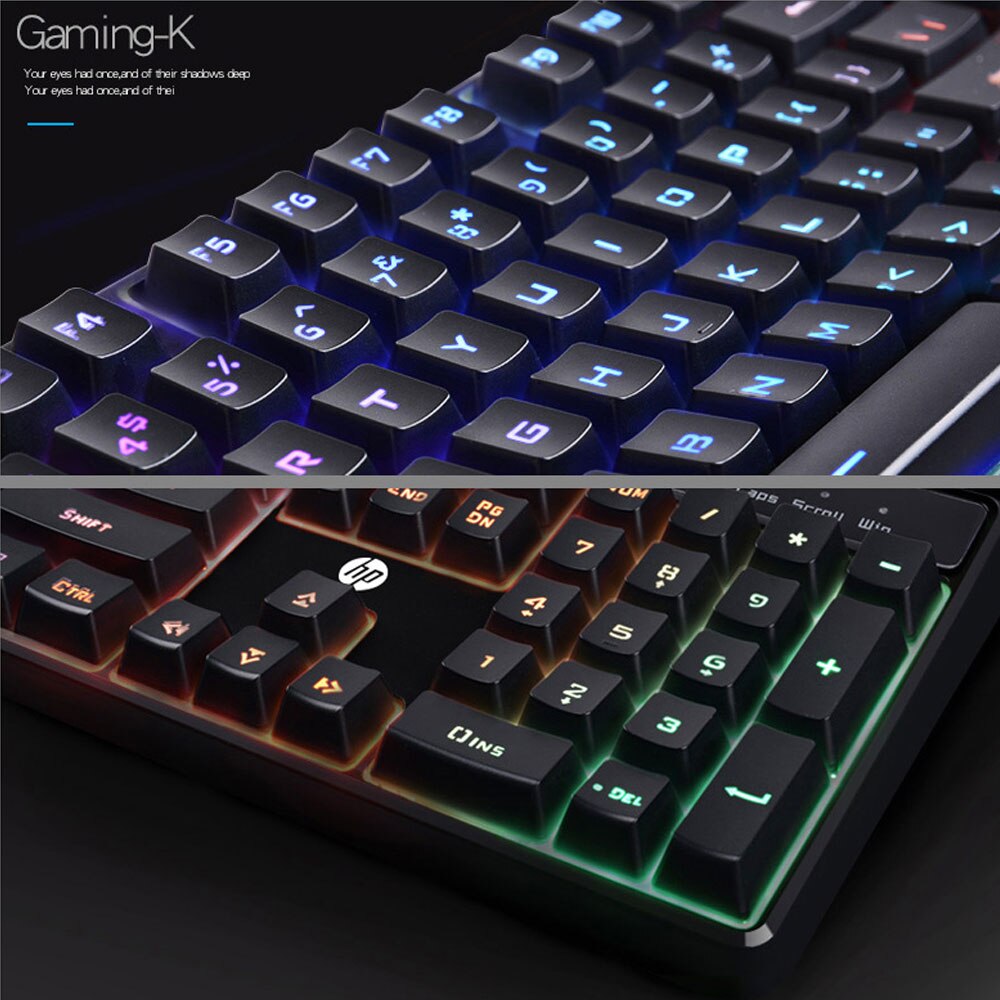 HP K300 Wired Waterproof Gaming Keyboard Mechanical Feeling Ergonomic LED Backlit 104 Keys Computer Gamer Keyboard