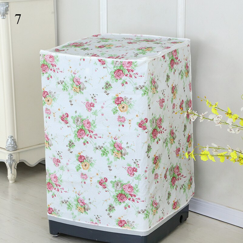 Thicken PEVA Washing Machine Cover Floral Plaid Print Sunscreen Dust Proof Cover Waterproof Case for Automatic Washing Machine: 7