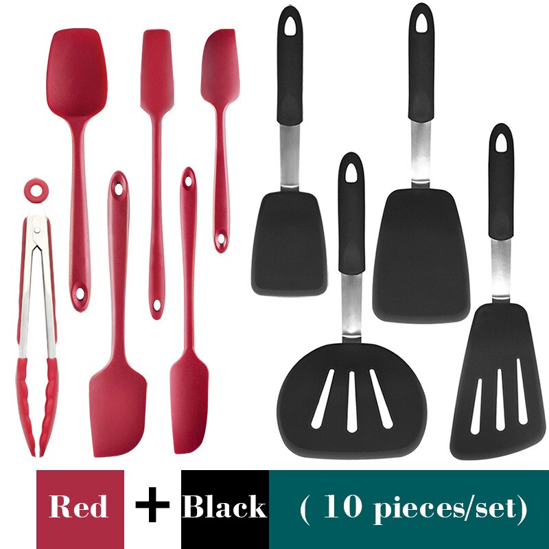 Ustensiles de cuisine en Silicone 6/7/10 | Ustensiles de cuisine résistants à la chaleur, ustensiles de cuisine, ustensiles de cuisine, Gadgets de cuisine, spatule cuillère à soupe: red black 10PC
