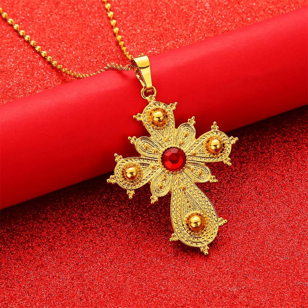 Ethiopian Big Cross Pendant Necklaces for Women Eritrea Jewelry Africa Ethnic Pendant