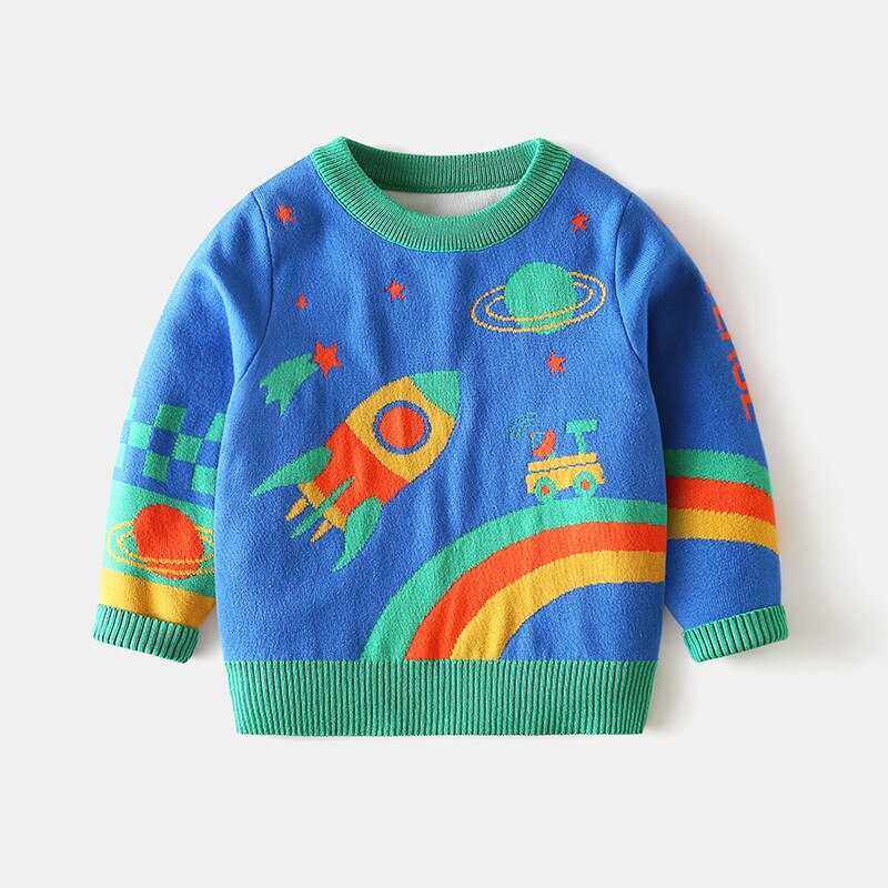 Autumn Kids Sweaters For Boys Cute Car space Print Sweatshirts Baby Child Cotton Outwear Clothes Top: A / 2T