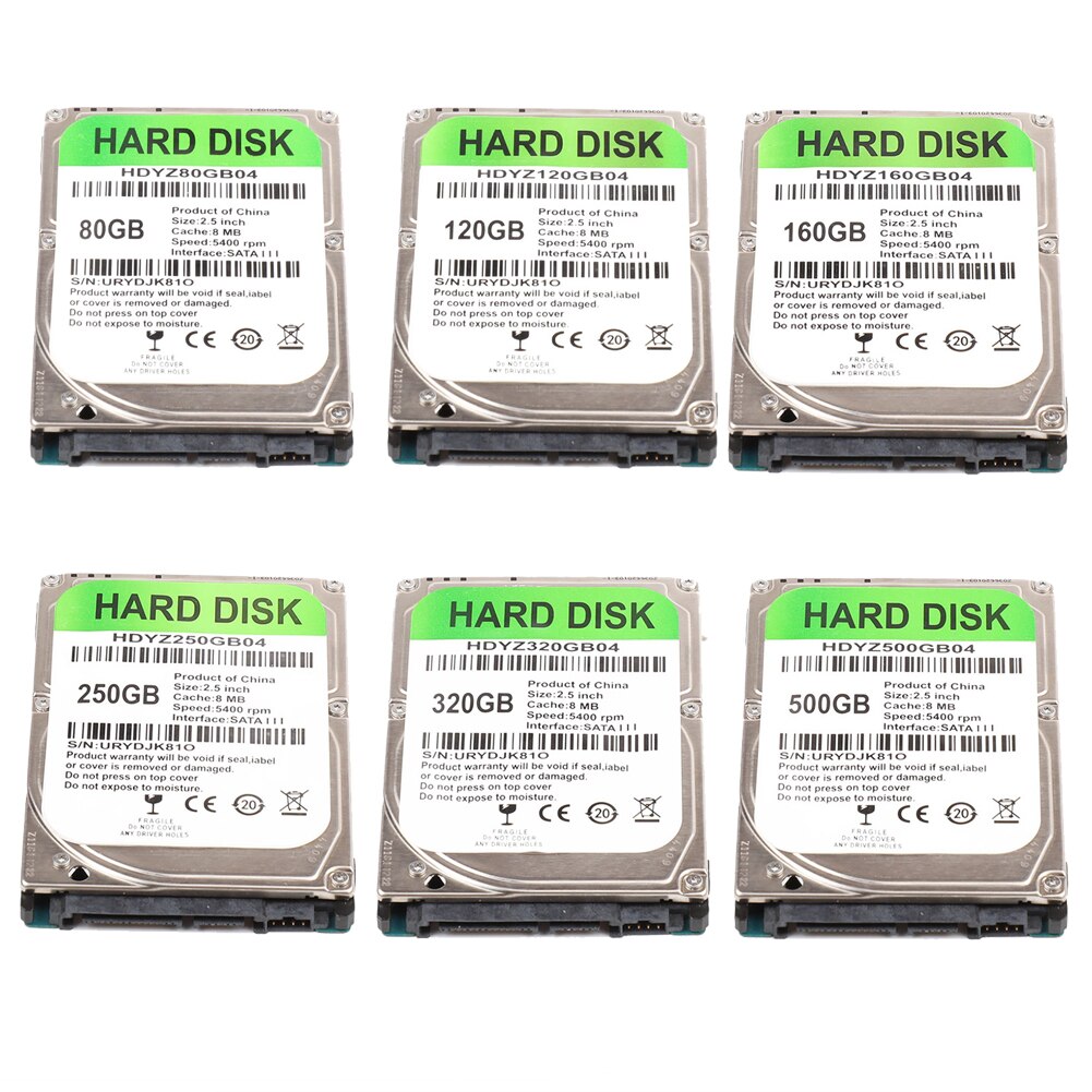 Internal HDD 2.5" SATA III - 5400-7200 RPM - 80GB to 500GB - for Laptop PC Mac