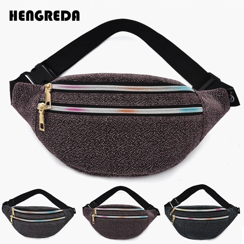 Waist Bag Fanny Pack Women`s Belt Bag Oxford Hip Bum Bag Travel Shiny Pocket Zipper Pouch Purse for Moblie Phone Key