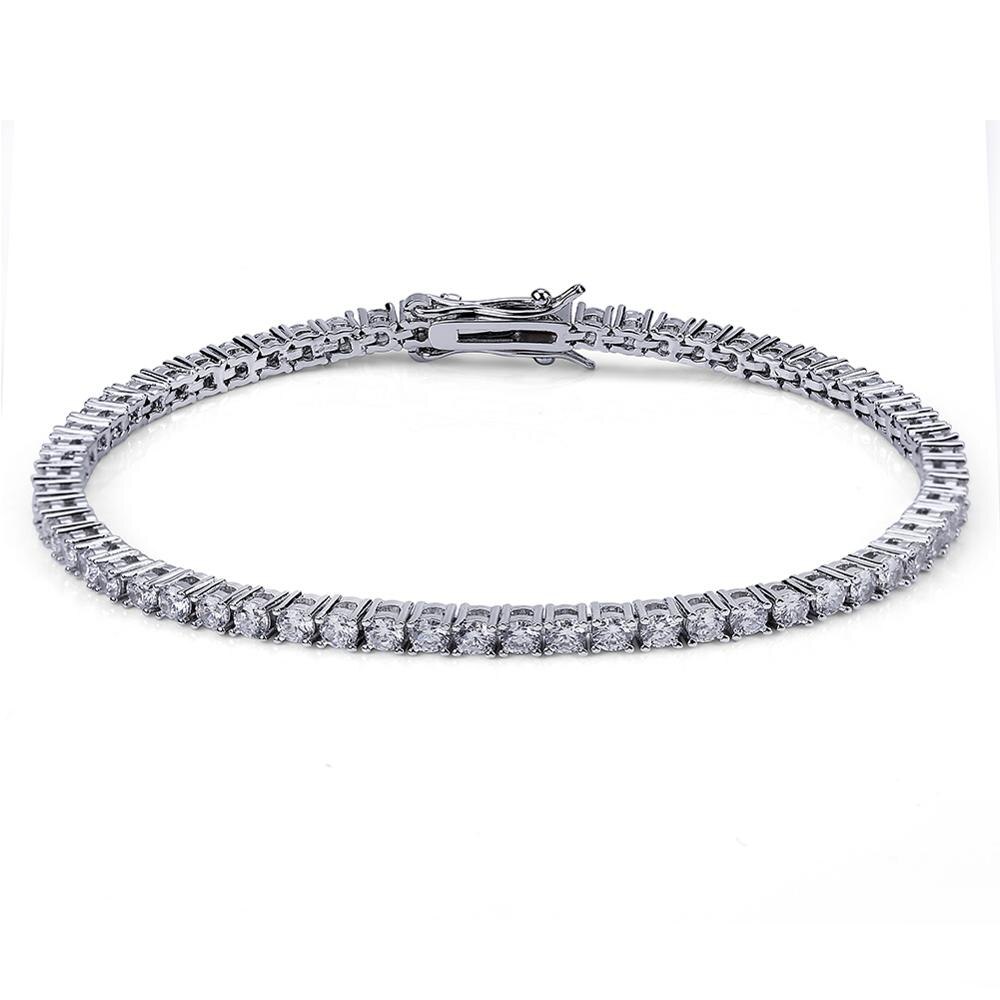 Jinao 3mm 5mm 1 fileira ouro silve cor pulseira micro pave aaa zircônia cúbica tudo gelado para fora caixa corrente bling cz pedras pulseira presente: Silver / 3mm / 8inch