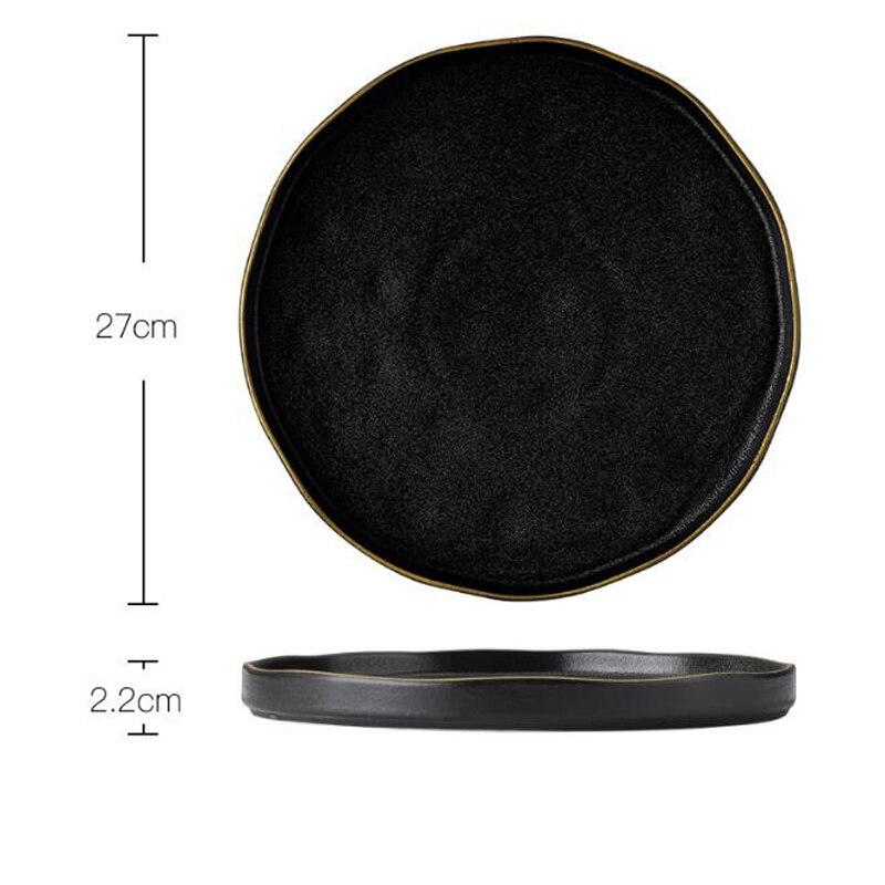 Nordic Golden Edge Plate Tray Ceramic Home Round Western Steak Dish Dessert Plate Frosted Disc Square Kitchen Cutlery Tray