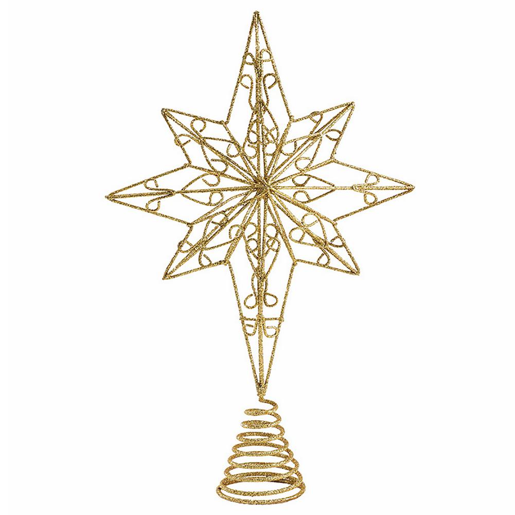 Iron Christmas Tree Topper Star LED Glow Flashing Christmas Tree Top Decoration Battery Operated 5 Point Star Christmas Decor: 20x35cm