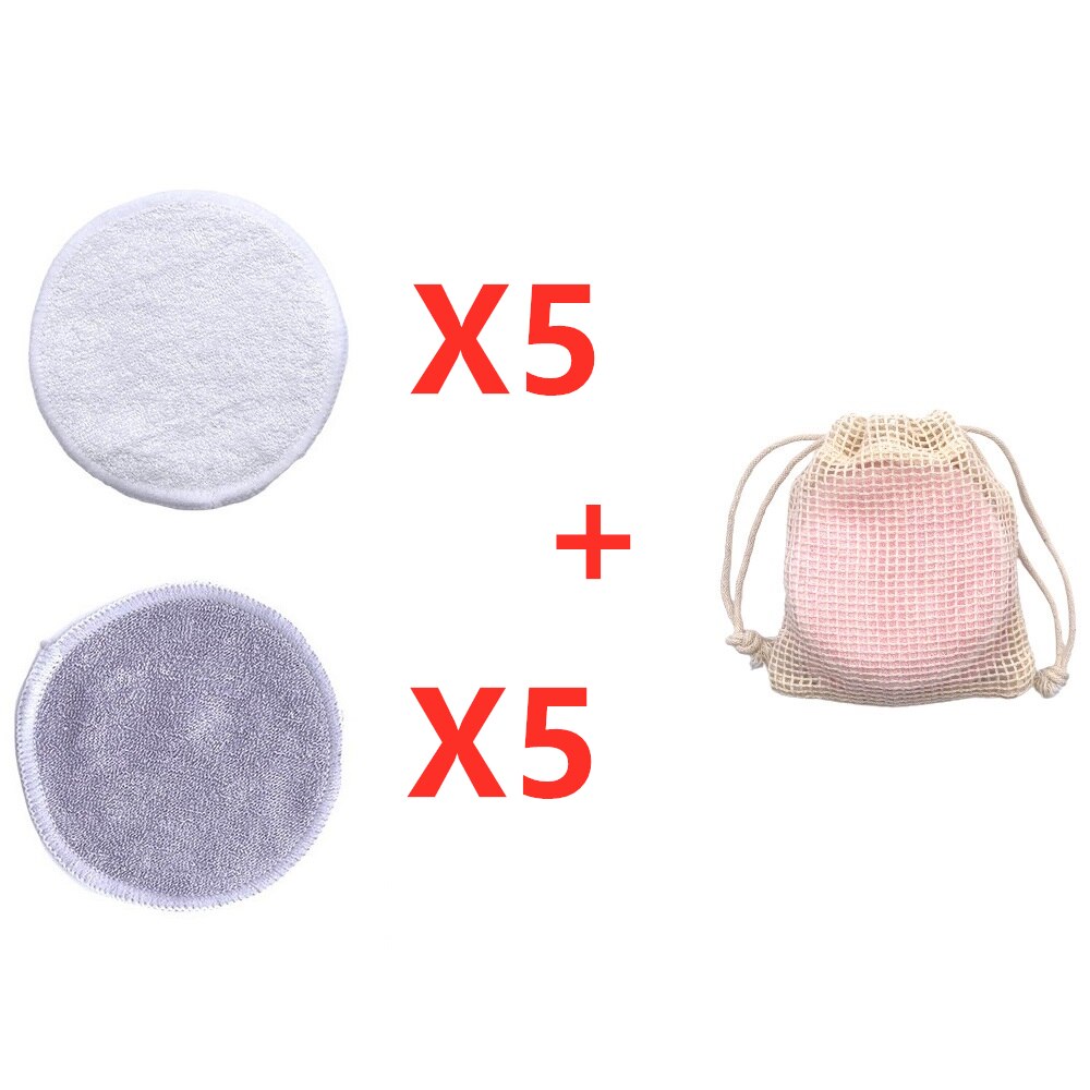 Eco Herbruikbare Bamboe Makeup Remover Pads 10 Stks/zak Wasbare Rondes Gezichtsreiniging Katoen Make Up Verwijderen Pads Tool: 5White 5Gray Color