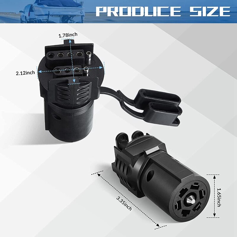 Practical 2 Pieces Trailer Adapter 7 Pin Round To 4 Pin 5 Pin Flat Blade Trailer 7 Way To 4 Way 5 Way Weatherproof Car RV Boat