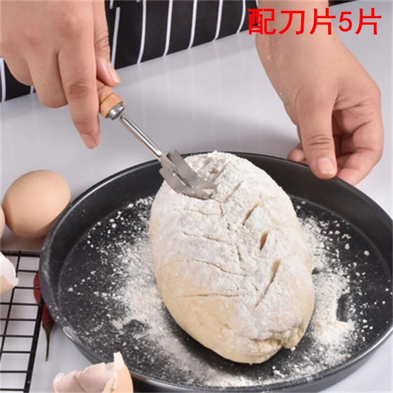 Broodsnijders Met 5PCS Vervanging Messen Bakmes Gereedschap Voor Westerse Baguette Franse Toast Cutter Bagel Arc Gebogen Mes
