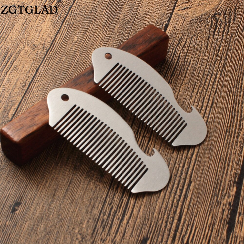 ZGTGLAD forma di Pesce Professionale degli uomini baffi pettine anti-Statica Pettine in Acciaio Inox Può Usare bottiglia apriscatole-05