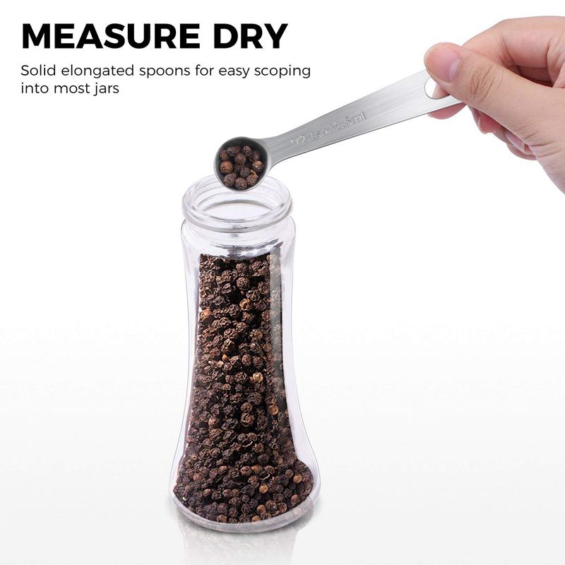 Cucharas medidoras de acero inoxidable, juego de 7 cuchara de medir apilable para ingredientes secos y líquidos, grabado marcado para cocinar al horno Sp