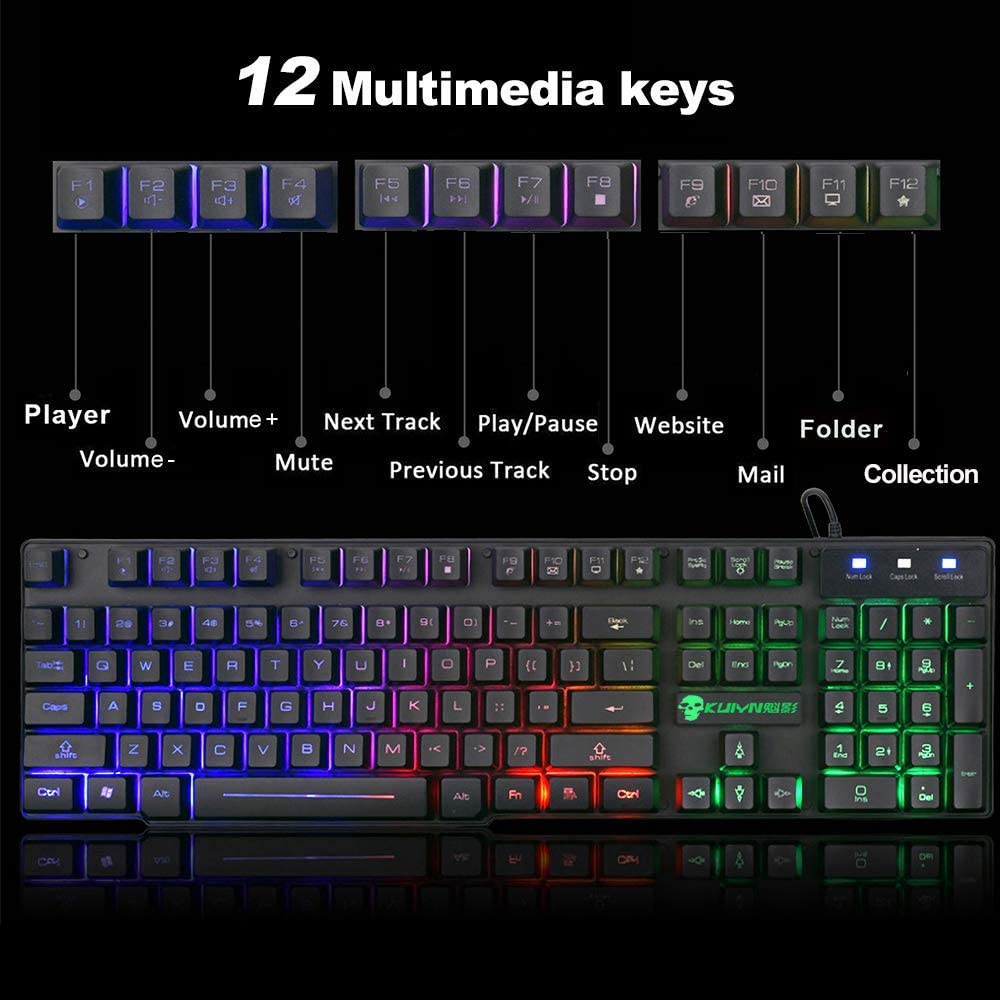 Gaming Keyboard and Mouse Set Rainbow LED USB Illuminated For PS4 Xbox PC Laptop