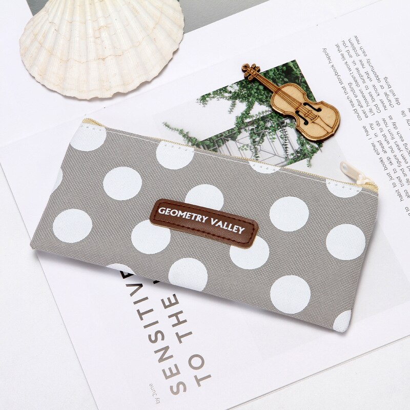 1pcs Canvas Geometric Pencil Case School Color Cute Kawaii Simple Striped Grid Solid Pencil Bag Pouch Students Office Supplies: 293