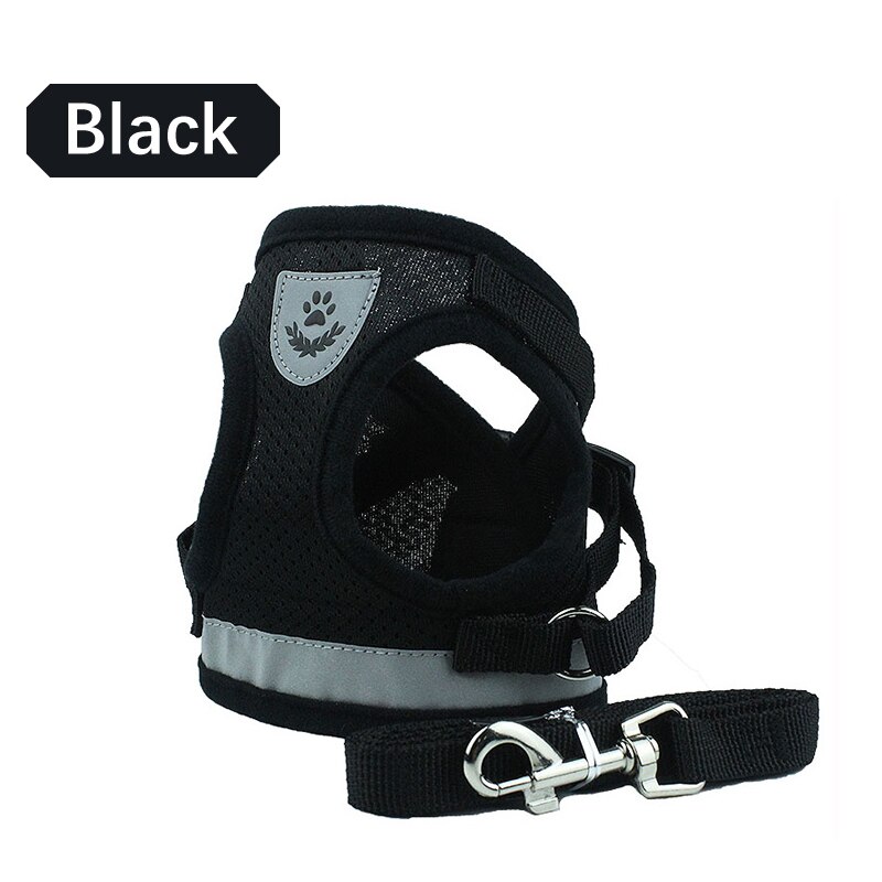 Reflective Cat Dog Adjustable Harness Vest Walking Lead Leash Nylon Mesh Kitten Puppy Leads Pet Clothes Chest Strap: Black / L fit 7kg