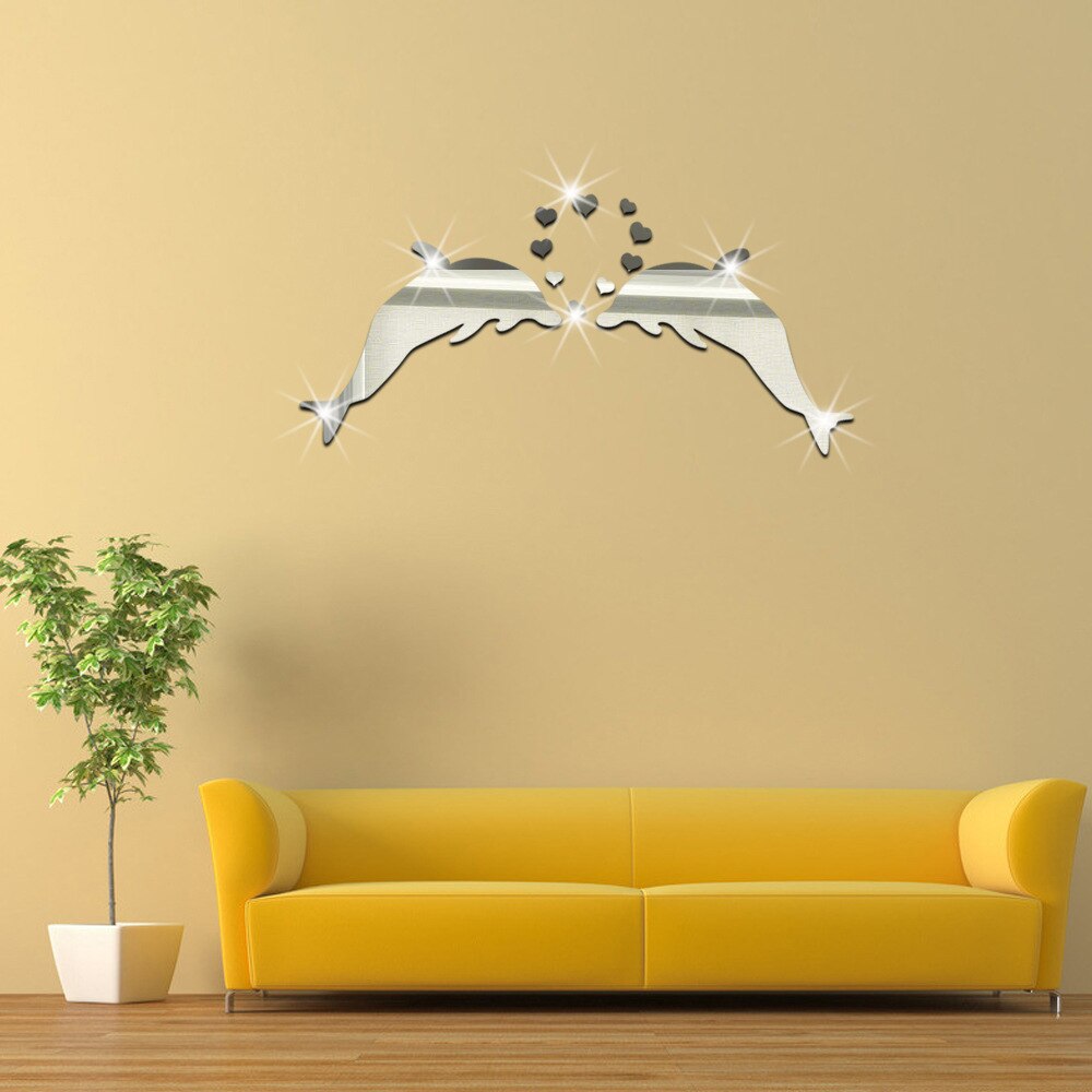 Jm148 dolfijnenpaar spiegel ps sticker huis trouwzaal decoratie sticker imitatie acryl muursticker spiegel muursticker