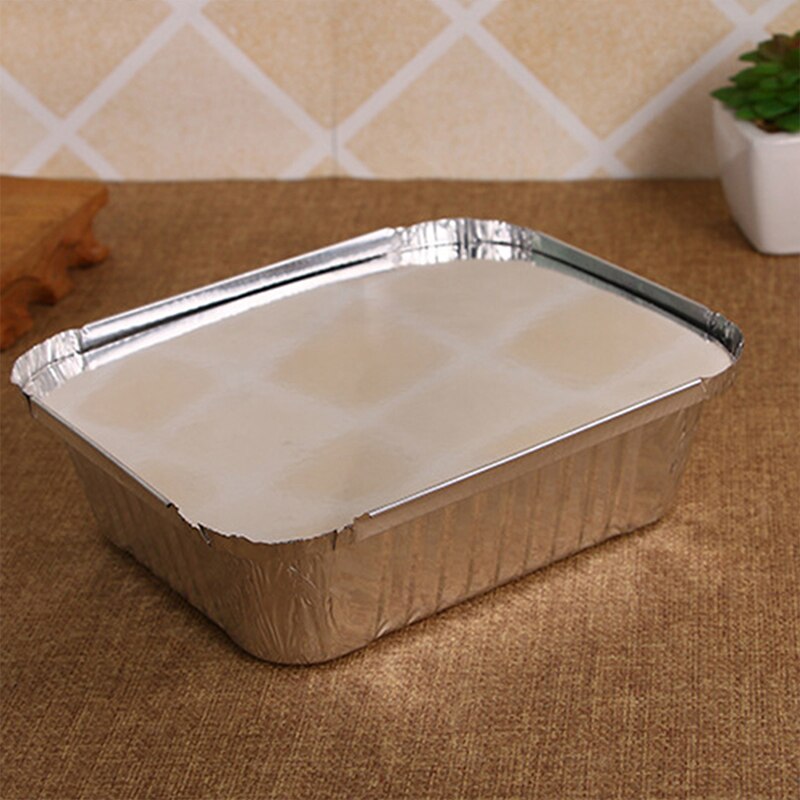 Plateau alimentaire rectangulaire jetable, 10 pièces, feuille d'aluminium, à emporter, récipient de cuisson avec couvercle, résistant aux hautes températures, plateau alimentaire pour barbecue