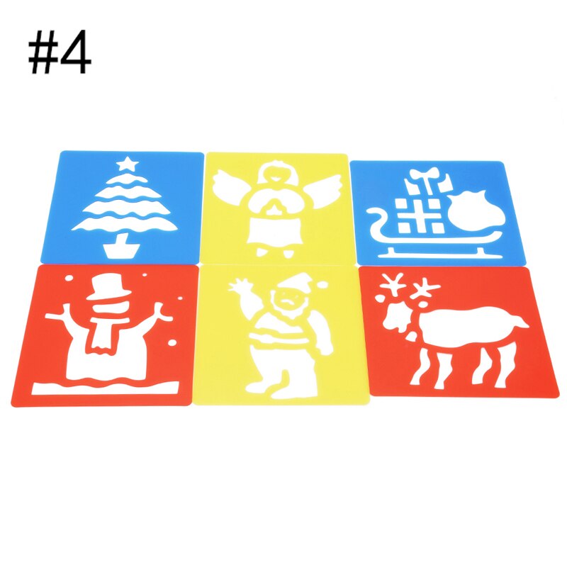 Creatieve Stencils Pak Kinderen Schilderen Sjabloon Kids Opstellen Tekening Gereedschap Stencil 6 Stks/set: christmas tree