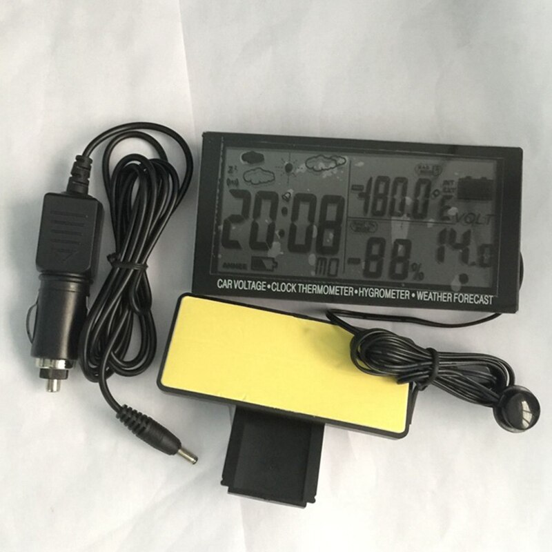 4 in 1 digitaalinen auton lämpömittari kosteusmittari  dc 12v lcd ajoneuvon jännitekello sääennuste lämpötila kosteusmittari  ec60