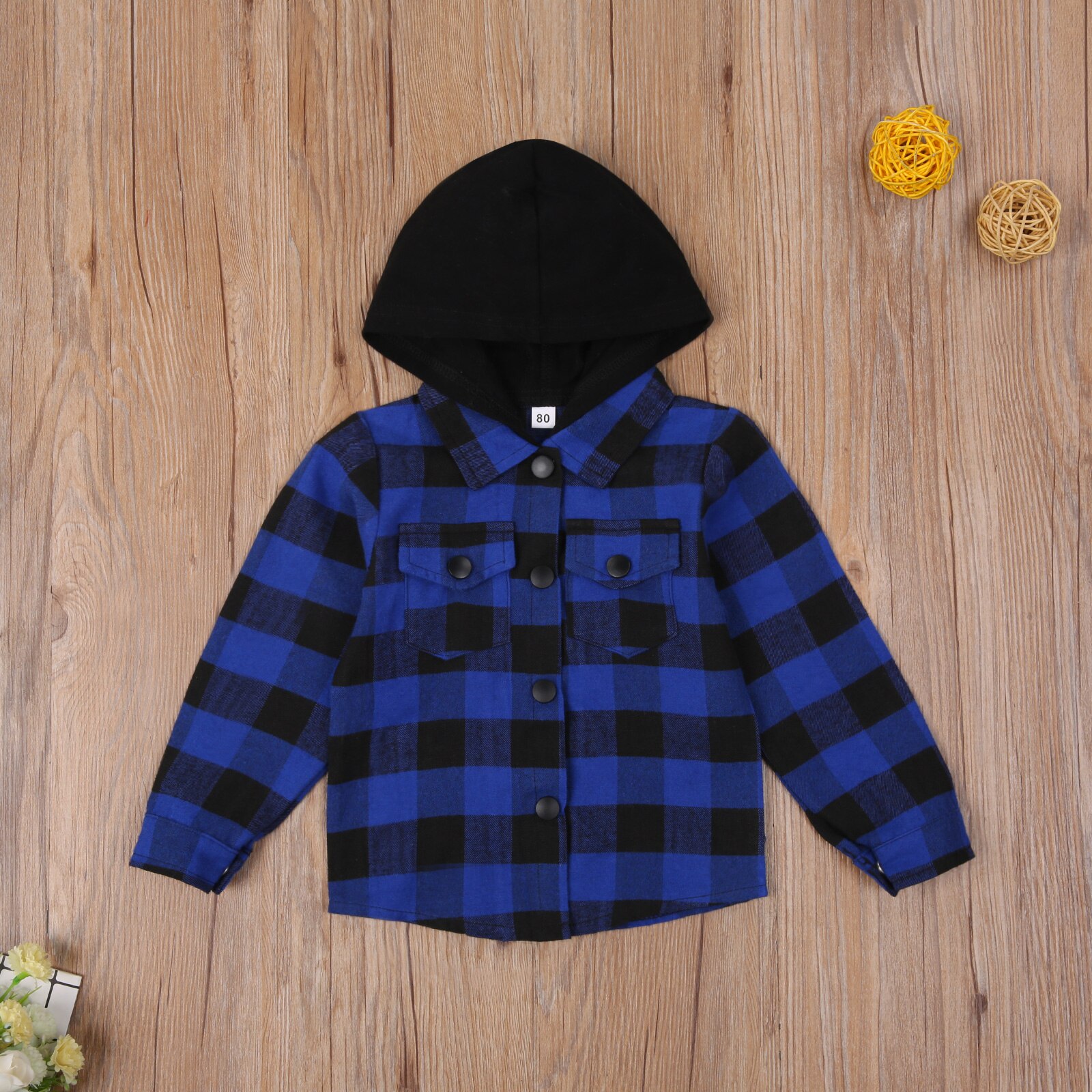 Pudcoco Toddler Baby Clothes Long Sleeve Single-breasted Hooded Plaid Pattern Print Coat with Flap Pockets Cotton Outfit Baby