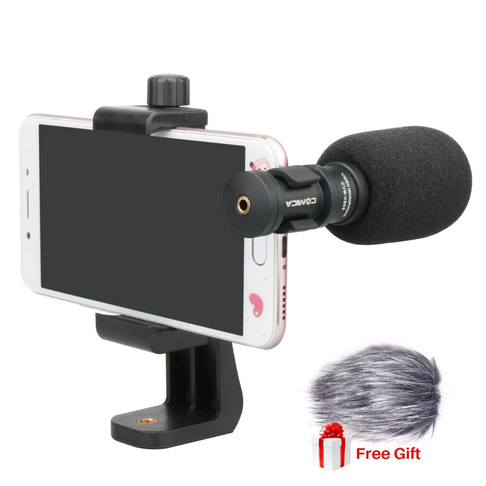 Comica CVM-VS08 Mobile Phone Microphone Video Mic For iPhone Samsung Smartphone with Wind Muff Rotated Phone Stand
