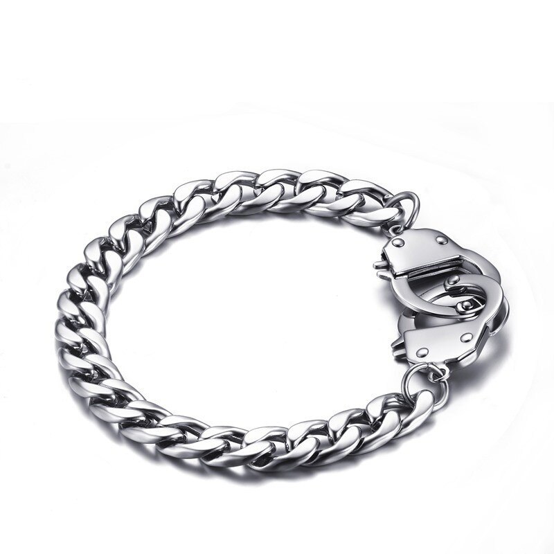 Handcuffs Bracelets Mens Jewerly Chian on Hand Couple Bracelets Women's Stainless Steel Bracelet for Womens: silver color / 24cm