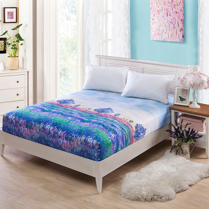 Purple Flower Mattress Cover 180x200 Single Mattress Protector Bed Bug Proof Dust Mite Mattress Pad Cover for Mattress 45