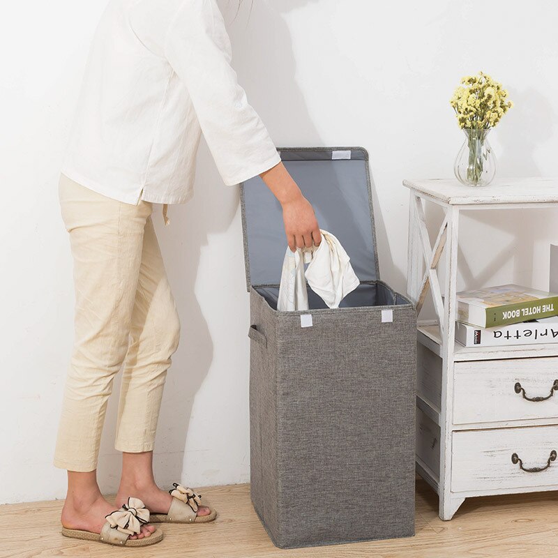 Cotton Laundry Basket with Cover Bathroom Laundry Basket Storage Basket Home Collapsible Waterproof Laundry Hamp